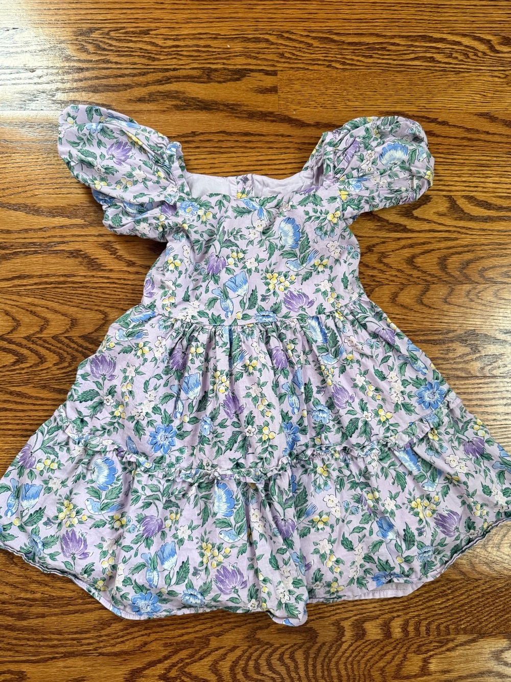 Janie and Jack Floral & Bird Puff Sleeve Tiered Cotton Dress Size 5